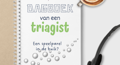 dagboek met een kop koffie, bubbels en een headset